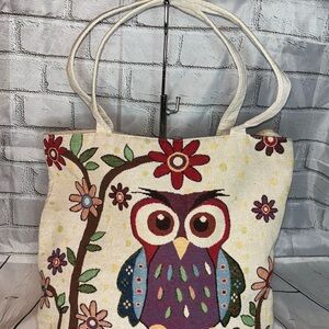 2/$30 Canvas Owl Tote Top Zip With Dual Straps